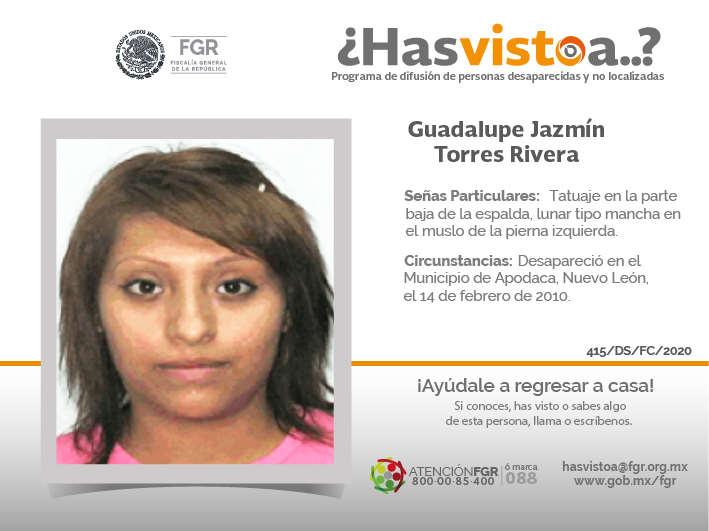 ¿Has visto a: Guadalupe Jazmín Torres Rivera?