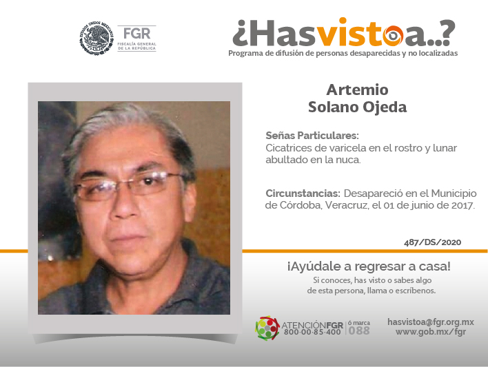 ¿Has visto a: Artemio Solano Ojeda?