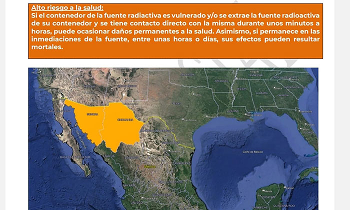 Alerta por fuerte radiactiva extraviada en Sonora