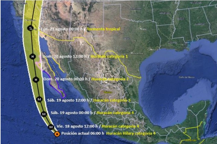 Hilary crece a huracán categoría 4 en el Pacífico mexicano