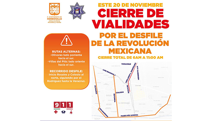 Cerrarán calles por Desfile Revolucionario durante la mañana de hoy