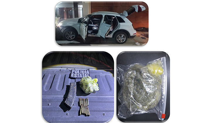 Aseguran auto con armas y droga en Caborca