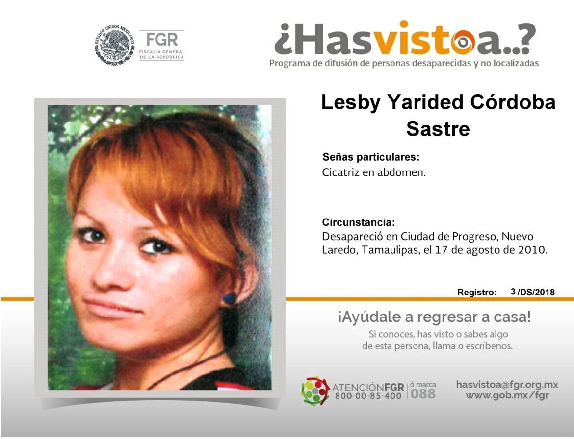 ¿Has visto a: Lesby Yarided Córdoba Sastre?
