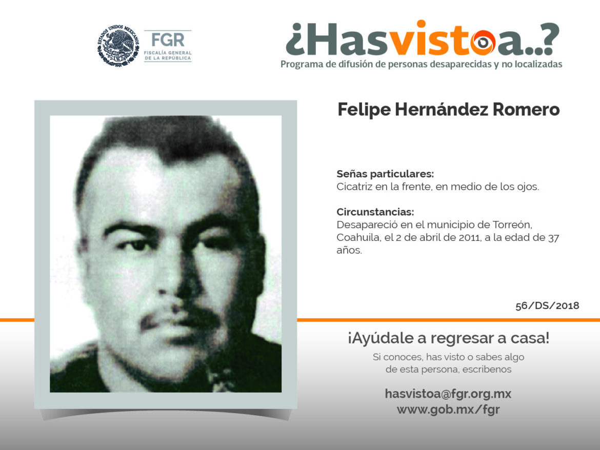 ¿Has visto a:  Felipe Hernández Romero?