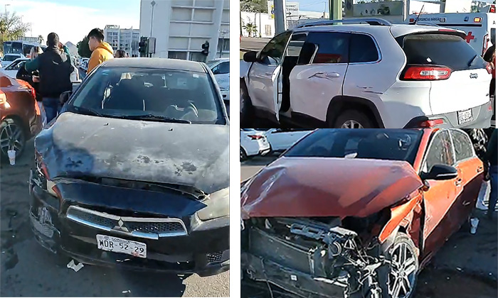 Se impactan tres autos en el cruce del bulevar Luis Encinas y Pino Suárez