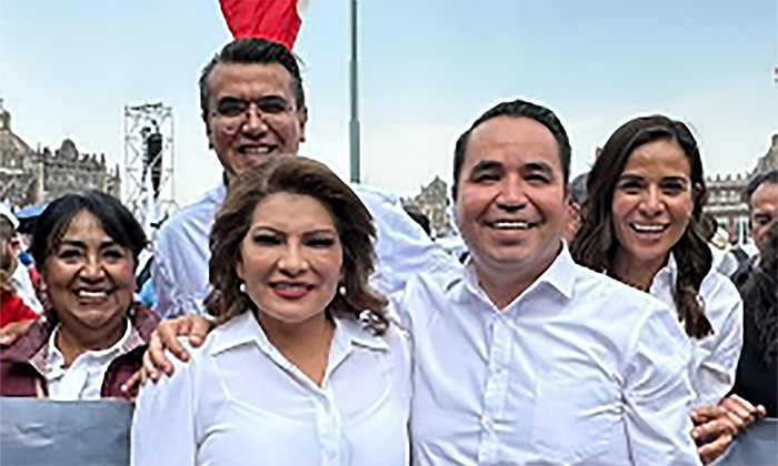 Acompañan Lorenia Valles y Heriberto Aguilar a Sheimbaum en el inicio de campaña en el Zócalo