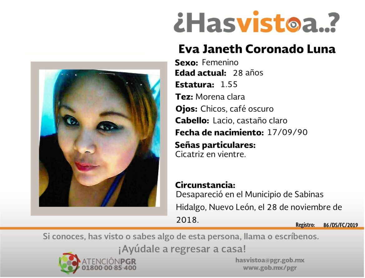 ¿Has visto a: Eva Janeth Coronado Luna?