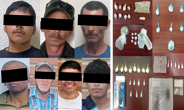 Arrestan a siete sujetos con 186 dosis de droga en Caborca