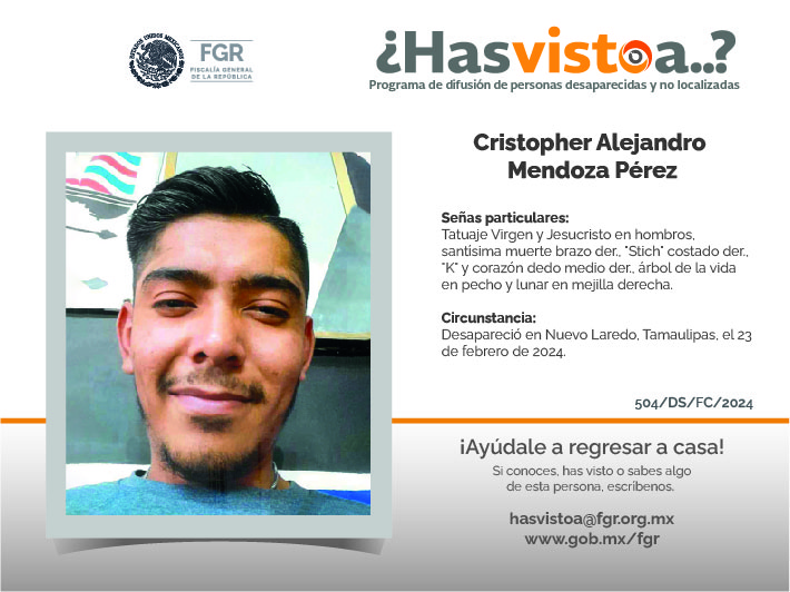 ¿Has visto a: Cristopher Alejandro Mendoza Pérez?