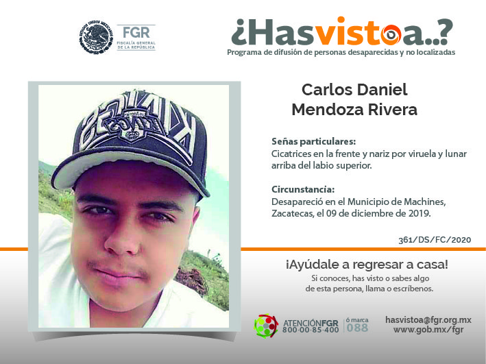 ¿Has visto a: Carlos Daniel Mendoza Rivera ?