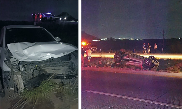 Choque volcamiento deja tres heridos en la salida a Guaymas