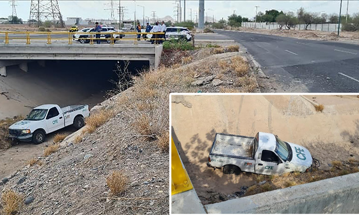 Cae pick up a canal pluvial al surponiente de Hermosillo