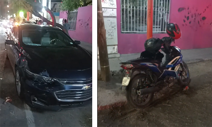 Se impactan automóvil y motocicleta en la colonia Balderrama