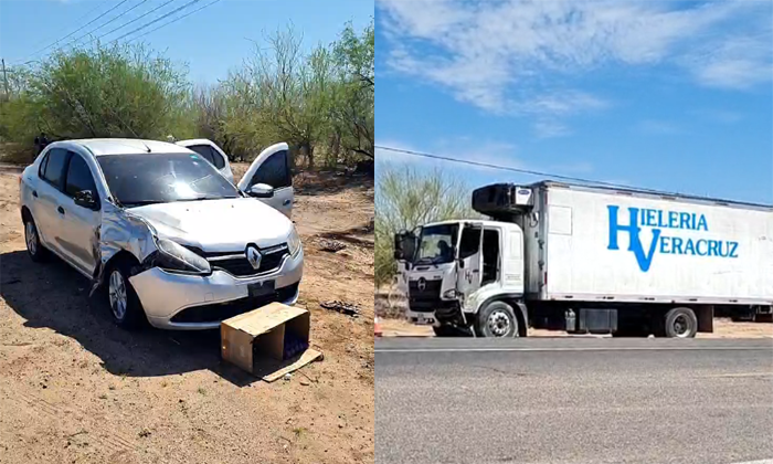 Se impacta sedán contra camión en la carretera a Bahía de Kino