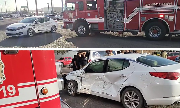 Chocan bombera y sedán; Resulta una mujer lesionada