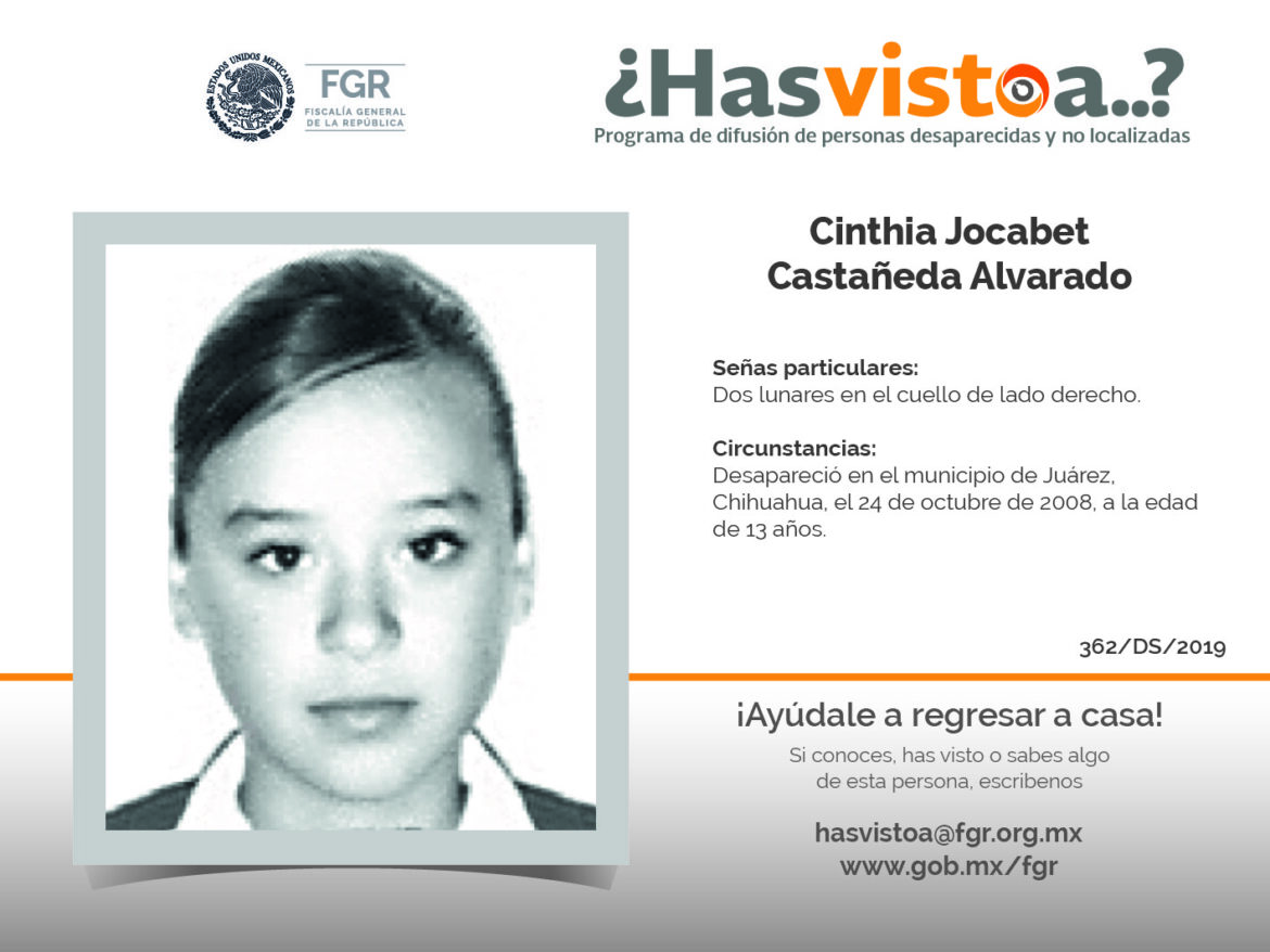 ¿Has visto a: Cinthia Jocabet Castañeda Alvarado?