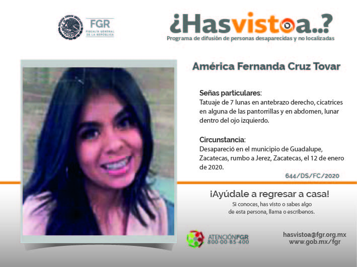 ¿Has visto a: América Fernanda Cruz Tovar?