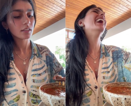 Mia Khalifa se enamora del menudo mexicano en su primera prueba