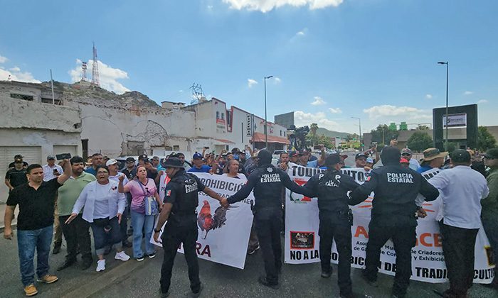 Protagonizan trifulca policías y galleros de Sonora por fuera del Auditorio Cívico del Estado