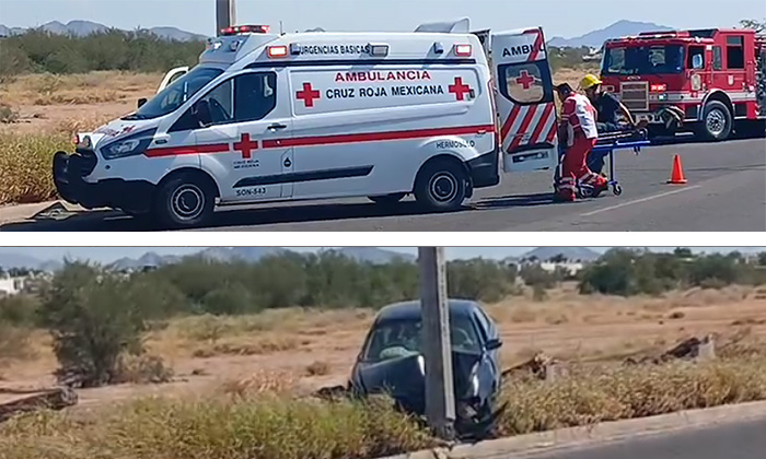 Auto derriba barda y choca poste en Montesinos Residencial