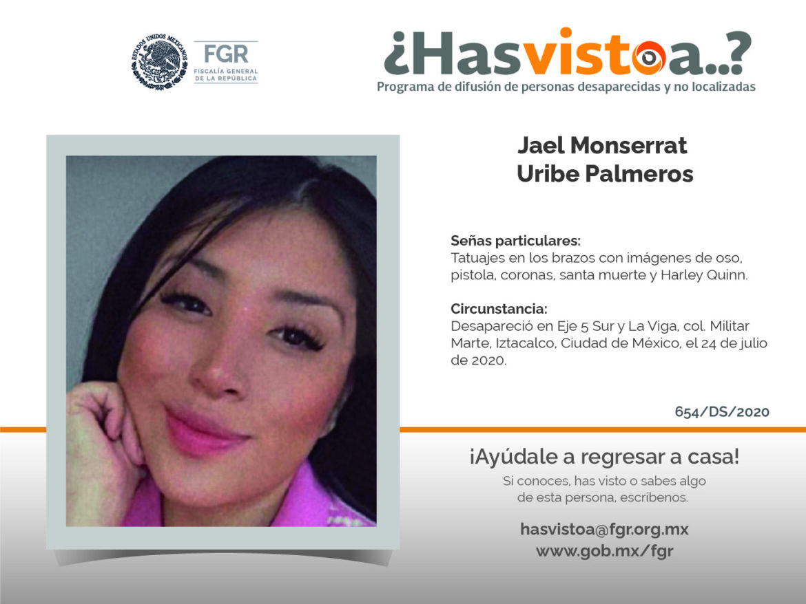 ¿Has visto a: Jael Monserrat Uribe Palmeros?