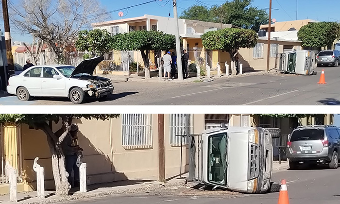 Vuelca pick up tras choque en la colonia San Benito