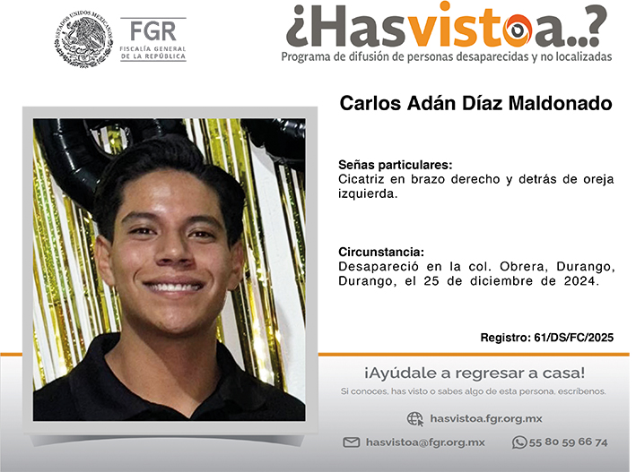 ¿Has visto a: Carlos Adán Díaz Maldonado?