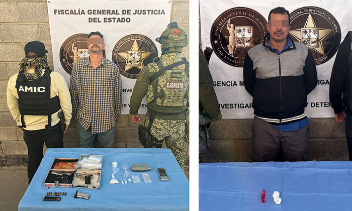 Detienen a dos sujetos con arma y droga durante cateos