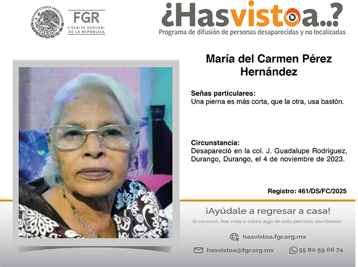 ¿Has visto a: María del Carmen Pérez Hernández?