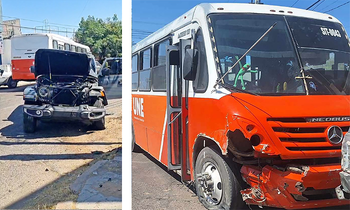Impacta camioneta a camión urbano en el Centro de la ciudad