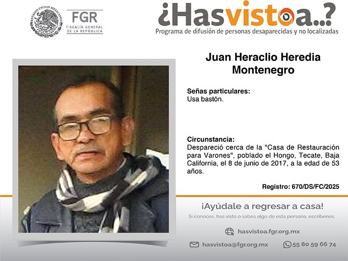 ¿Has visto a: Juan Heraclio Heredia Montenegro?