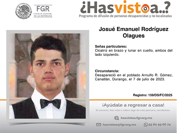 ¿Has visto a: Josué Emanuel Rodríguez Olagues?