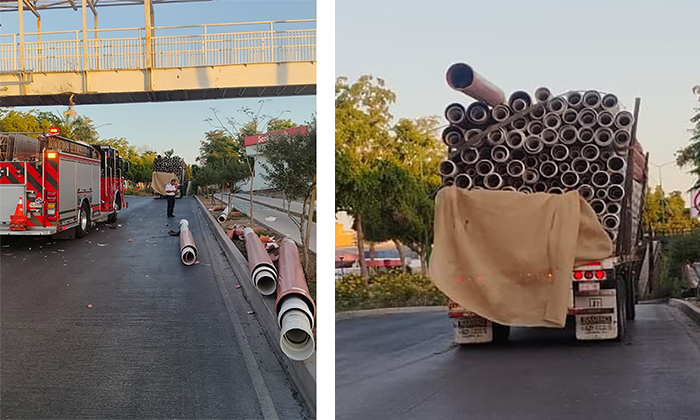 Se “atora” tráiler en puente peatonal en el bulevar Encinas y calle De las Américas