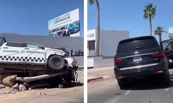 Se impacta vehículo de la GN y camioneta en San Luis Río Colorado