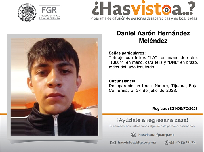 ¿Has visto a: Daniel Aarón Hernández Meléndez?
