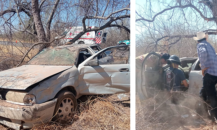 Deja volcamiento una persona herida en la carreta a Pueblo de Álamos en Ures