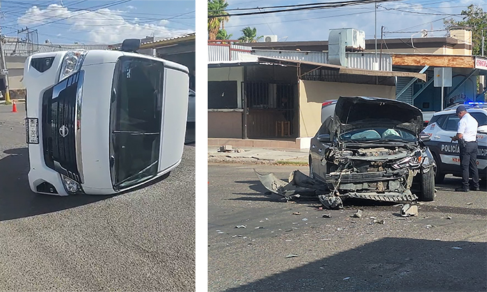Protagonizan choque volcamiento en la colonia San Benito