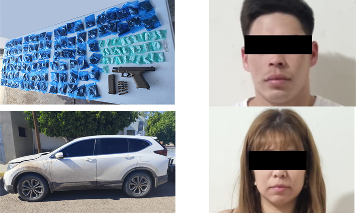 Arrestan a pareja con drogas y un arma en Caborca