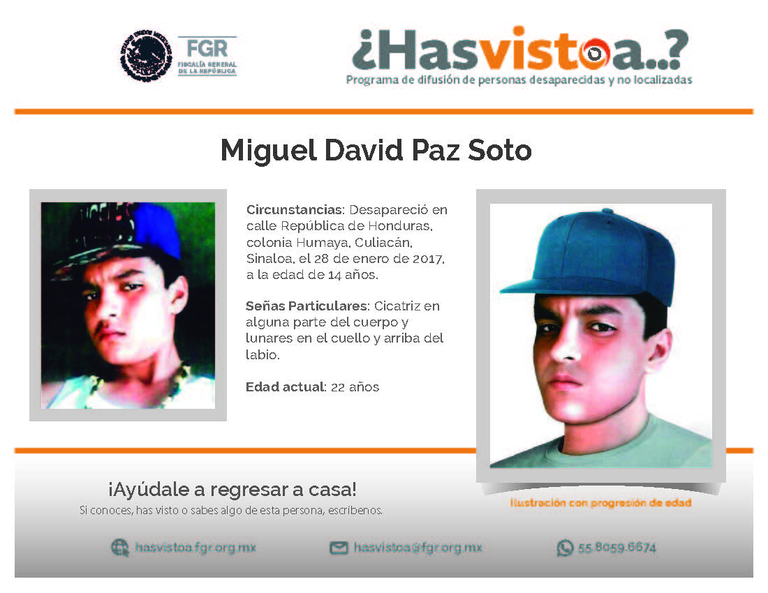 ¿Has visto a: Miguel David Paz Soto?