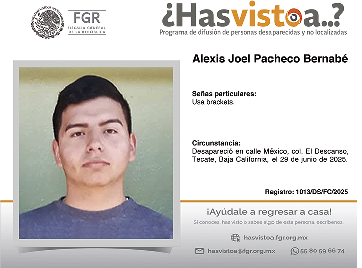 ¿Has visto a: Alexis Joel Pacheco Bernabé?
