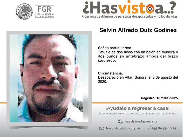 ¿Has visto a: Selvin Alfredo Quix Godínez?