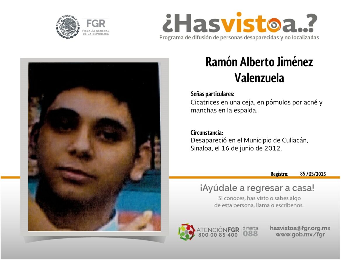 ¿Has visto a: Ramón Alberto Jiménez Valenzuela?