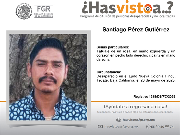 ¿Has visto a: Santiago Pérez Gutiérrez?
