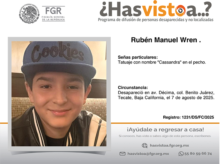 ¿Has visto a: Rubén Manuel Wren?