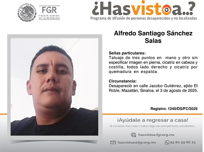 ¿Has visto a: Alfredo Santiago Sánchez Salas?