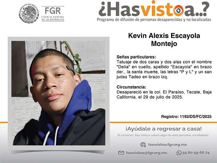 ¿Has visto a: Kevin Alexis Escayola Montejo?