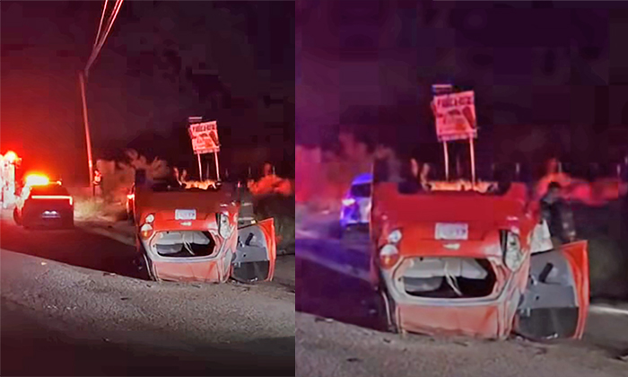 Vuelca auto y resultan tres heridos al bajar de puente en salida a Nogales