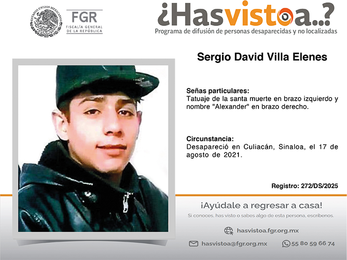 ¿Has visto a: Sergio David Villa Elenes?
