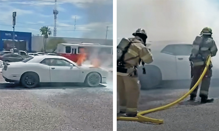 Sofocan incendio de automóvil; Elementos de Bomberos