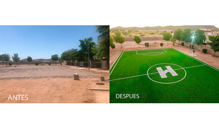 Inaugura Toño Astiazarán cancha de futbol; Junto a familias de Villa Merlot